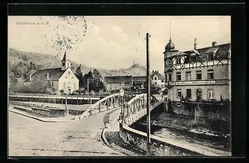 AK Weinheim a. d. B., Gasthaus Zum schwarzen Adler und Brücke