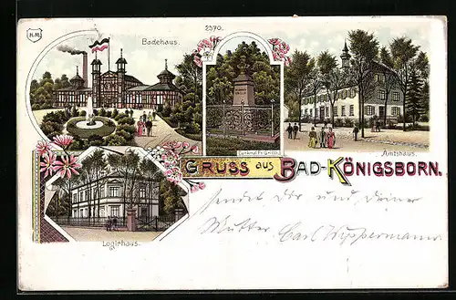 Lithographie Bad-Königsborn, Logierhaus, Badehaus, Amtshaus