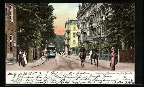 AK Hamburg-Altona, Flottbecker Chaussée bei Neu-Rainville mit Strassenbahn