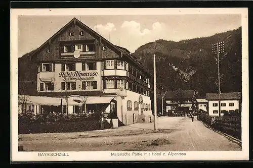 AK Bayrischzell, Ortspartie mit Hotel zur Alpenrose