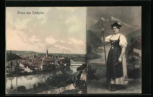 AK Kempten, Ortsansicht mit Brücke, Allgäuerin