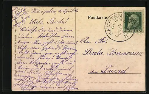 AK Kempten, Ortsansicht mit Brücke, Allgäuerin