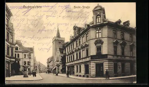 AK Aschersleben, Breite-Strasse mit Kirche