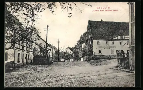 AK Etzdorf, Ortspartie mit Gasthof zum weissen Stein