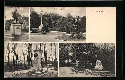 AK Treuenbrietzen, Kriegerdenkmal, Paukertstein, Himmeldenkmal, Hohenzollernbrunnen