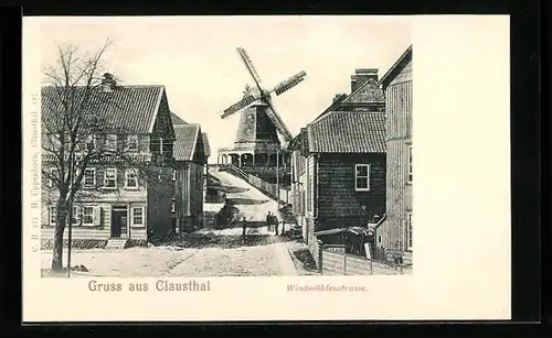 AK Clausthal, Windmühlenstrasse mit Windmühle