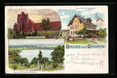 Lithographie Chorin, Kloster, Gasthaus Neue Klosterschänke