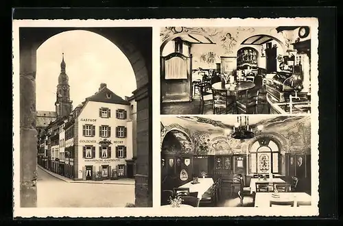 AK Heidelberg, Gasthaus Künstlerstube Goldener Hecht an der alten Neckarbrücke, Innenansichten
