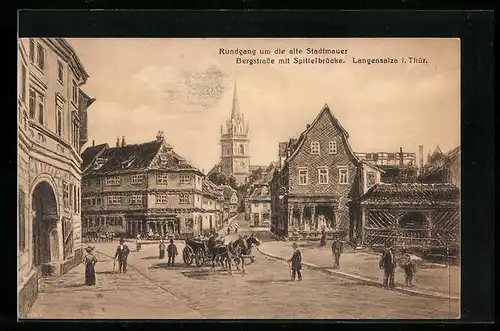 Künstler-AK Langensalza i. Thür., Rundgang um die alte Stadtmauer, Bergstrasse mit Spittelbrücke