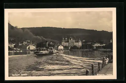 AK Bregenz am Bodensee, Dampfer am Hafen