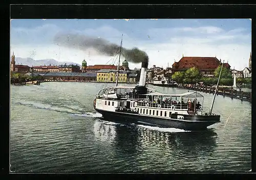 AK Konstanz a. B., Dampfer verlässt den Hafen