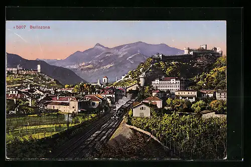 AK Bellinzona, Ortsansicht mit Dampfeisenbahn