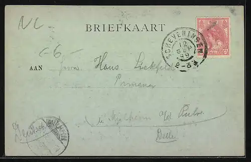 Mondschein-AK Scheveningen, Hafenpartie mit Schiffen