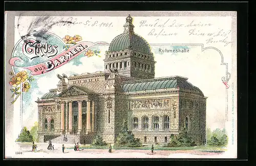 Lithographie Barmen, Partie an der Ruhmeshalle