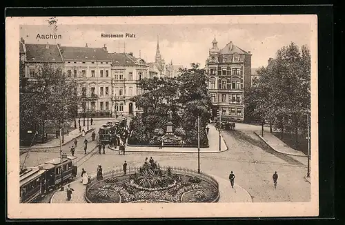 AK Aachen, Hansemann Platz mit Strassenbahn