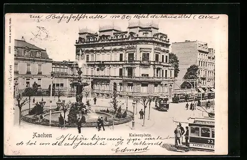 AK Aachen, Partie am Kaiserplatz mit Strassenbahn