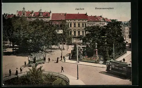 AK Aachen, Blick auf den Hansemannplatz mit Strassenbahn