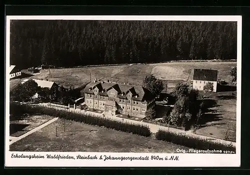 AK Steinbach b. Johanngeorgenstadt, Erholungsheim Waldfrieden, Fliegeraufnahme