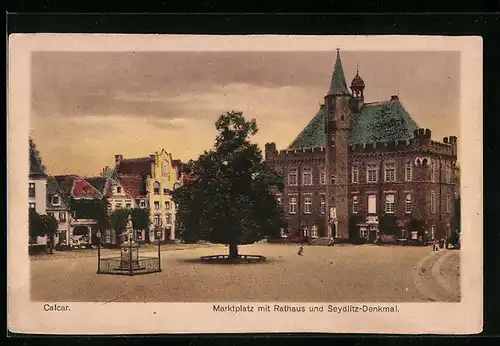 AK Calcar, Marktplatz mit Rathaus und Seydlitz-Denkmal