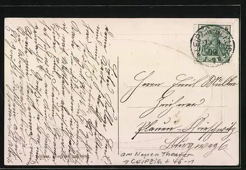 AK Leipzig, Am neuen Theater, Strassenbahn