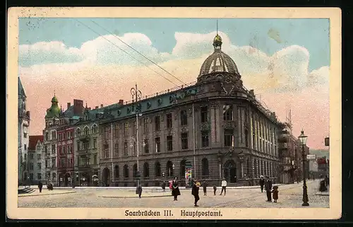 AK Saarbrücken, Strassenpartie mit Hauptpostamt