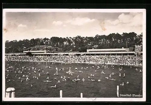 AK Berlin-Wannsee, Strandbad mit Badegästen