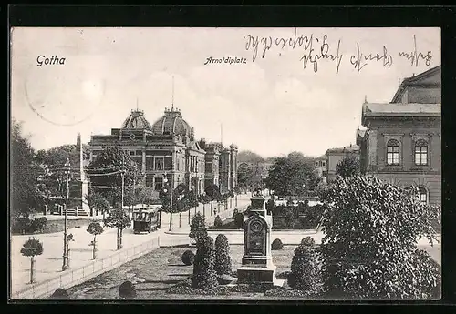 AK Gotha, Strassenbahn auf dem Arnoldiplatz