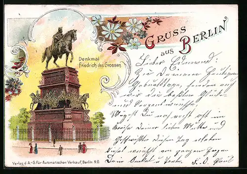 Lithographie Berlin, Denkmal Friedrich des Grossen