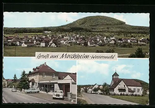 AK Moschheim, Totalansicht der Ortschaft im Westerwald, Ortspartien