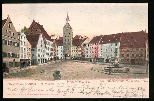 Lithographie Landsberg /Lech, Ansicht des Hauptplatzes