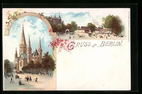 Lithographie Berlin-Charlottenburg, Kaiser-Wilhelm-Gedächtniskirche