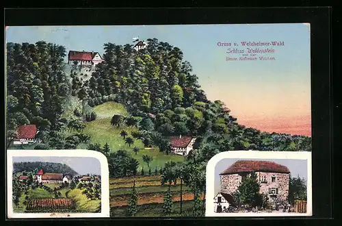 AK Welzheim, Welzheimer-Wald, Schloss Waldenstein von der Strasse Klaffenbach Welzheim, Ortspartien
