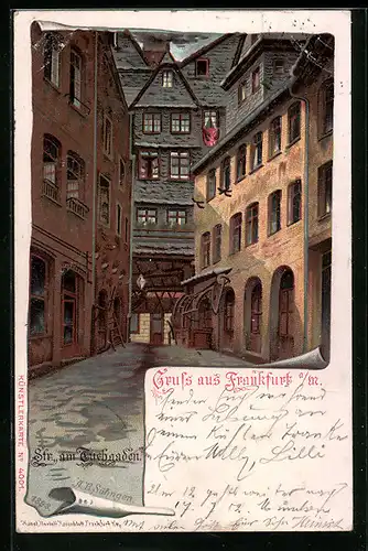 Lithographie Alt-Frankfurt, Strasse am Tuchgaden