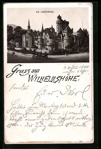 Lithographie Wilhelmshöhe, Die Löwenburg