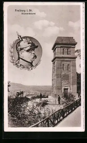 AK Freiburg i. Br., Bismarckturm- und Portrait