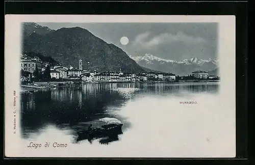 Mondschein-AK Menaggio /Lago di Como, Panorama