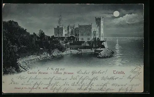Mondschein-AK Trieste, Schloss Miramar