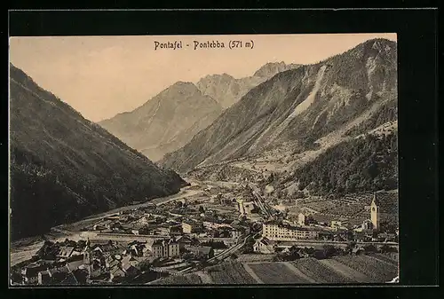 AK Pontafel, Ortsansicht mit Bergen
