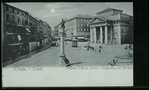 Mondschein-AK Triest, Tergesteo e Borsa vecchia