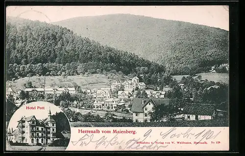 AK Herrenalb, Hotel Post, Teilansicht vom Maienberg