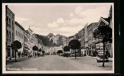 AK Wasserburg, Ledererstrasse mit Geschäften