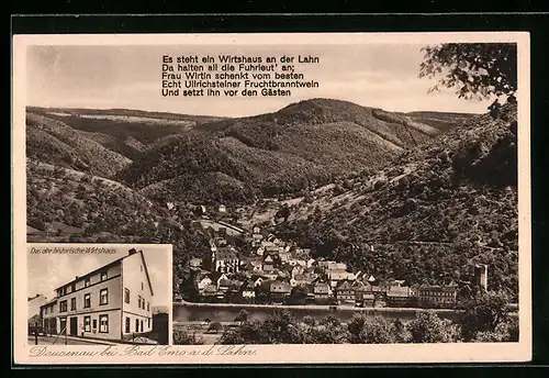 AK Dausenau bei Bad Ems, Wirtshaus an der Lahn, Totalansicht