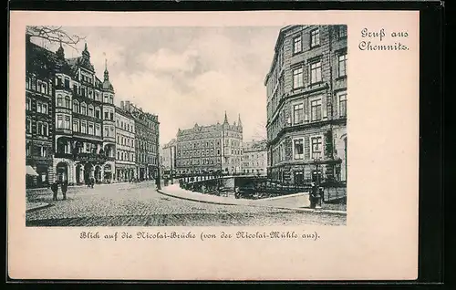 AK Chemnitz, Blick auf die Nicolai-Brücke