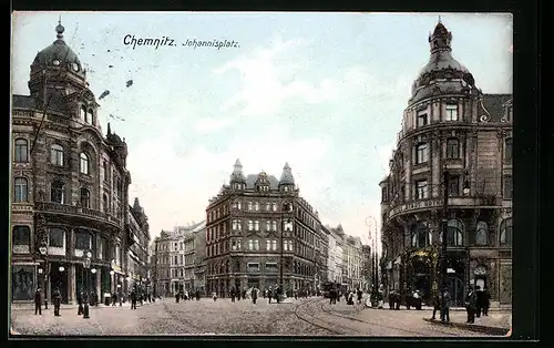 AK Chemnitz, Johannisplatz mit Hotel Stadt Gotha und Strassenbahn