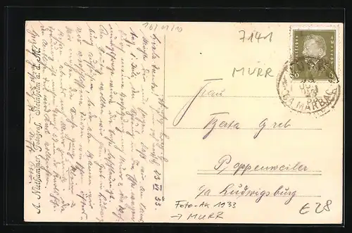 Foto-AK Murr, Storchennest im Jahr 1933