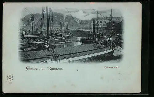 AK Ruhrort, Hafenansicht mit Schiffen