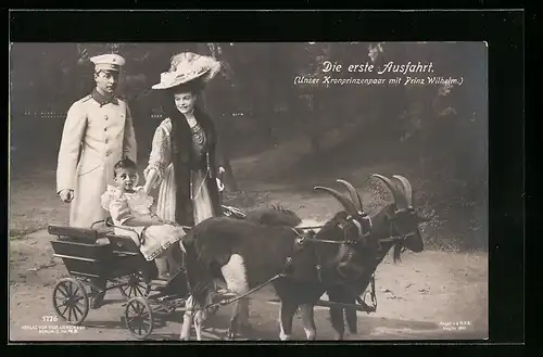AK Kronprinz Wilhelm von Preussen mit Familie, Prinz Wilhelm auf einem Ziegengespann