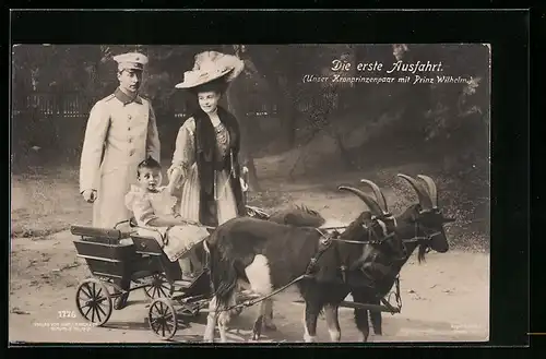AK Kronprinz Wilhelm von Preussen mit Familie, Prinz Wilhelms erste Ausfahrt auf einem Ziegengespann