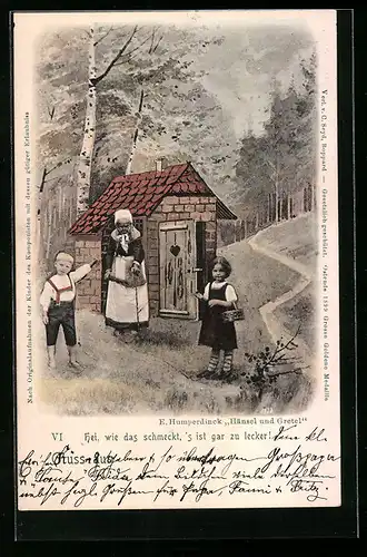 AK Hänsel und Gretel am Haus der Hexe, E. Humperdinck