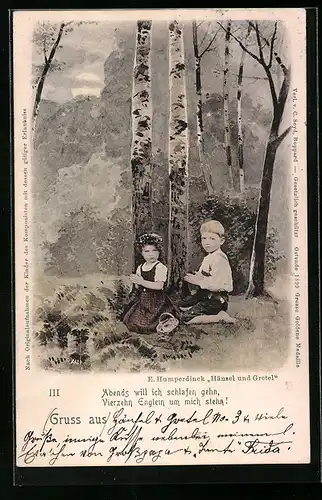 AK Hänsel und Gretel beten im Wald, E. Humperdinck